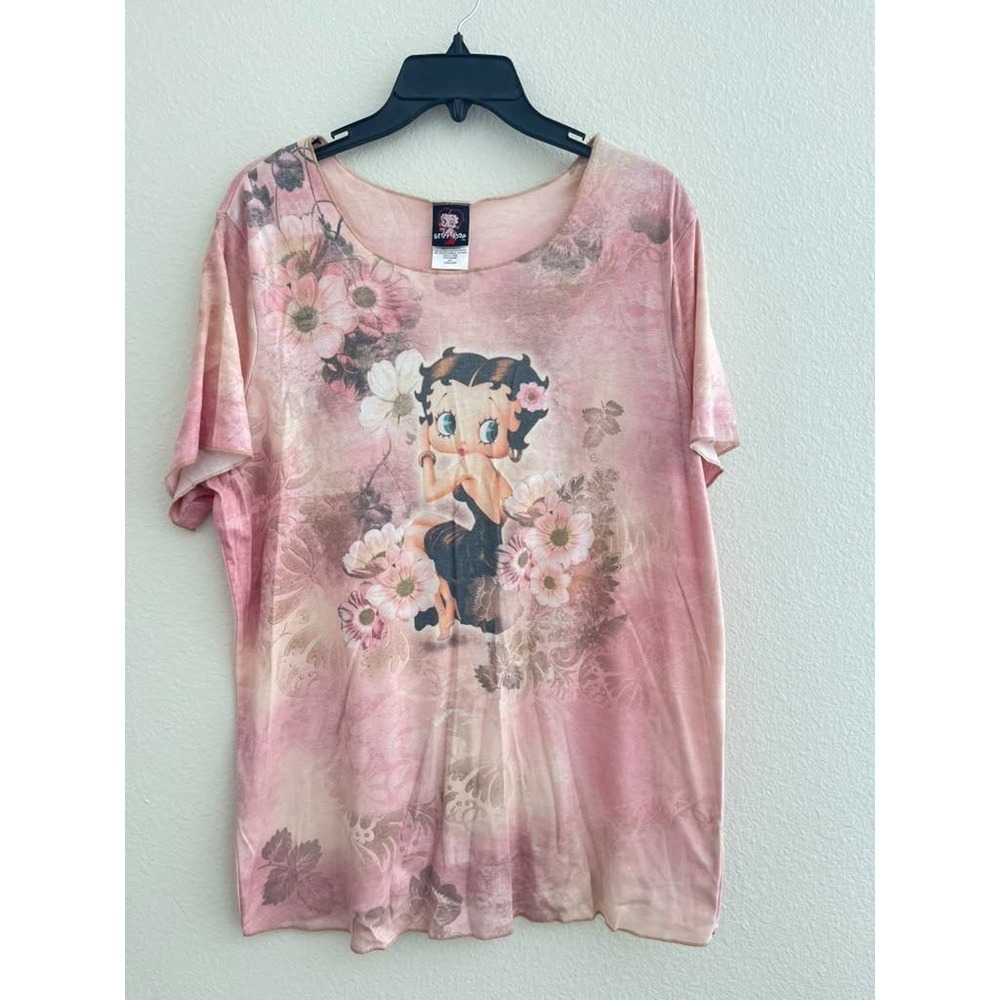 Jerry Leigh Betty Boop Pink Floral Graphic Tee Plus Size 2X LT5942 2008 Retro